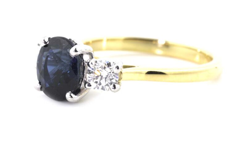 Image 2 for Blue Sapphire & Diamond 3 Stone 18ct & Platinum Ring Size M
