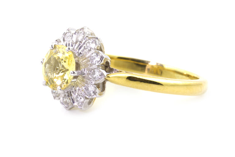 Yellow Sapphire & Diamond Cluster Ring Size J