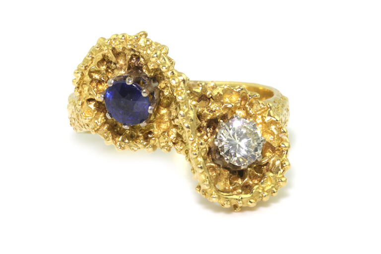 Blue Sapphire & Diamond 2 Stone Ring 18ct Gold Size P