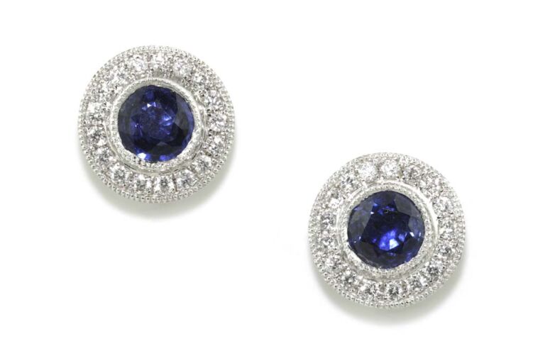 Image 1 for Blue Sapphire & Diamond Cluster Earrings 18ct White Gold