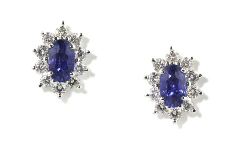 Image 1 for Blue Sapphire & Diamond Cluster Earrings 18ct White Gold