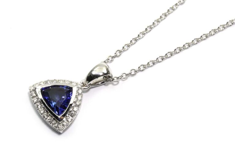 Image 1 for Blue Sapphire & Diamond Pendant & Chain 18ct & 9ct White Gold