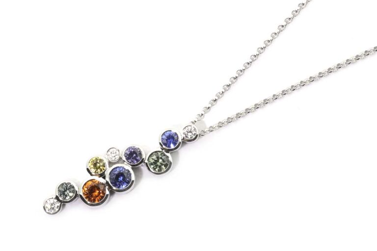 Image 1 for Multi Colour Sapphire & Diamond Pendant & Chain 18ct White Gold