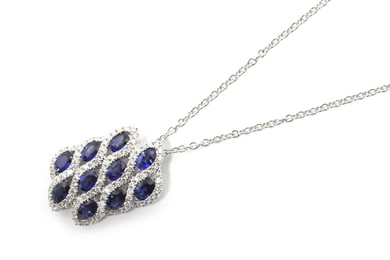 Image 1 for Blue Sapphire & Diamond Pendant & Chain 9ct & 18ct White Gold