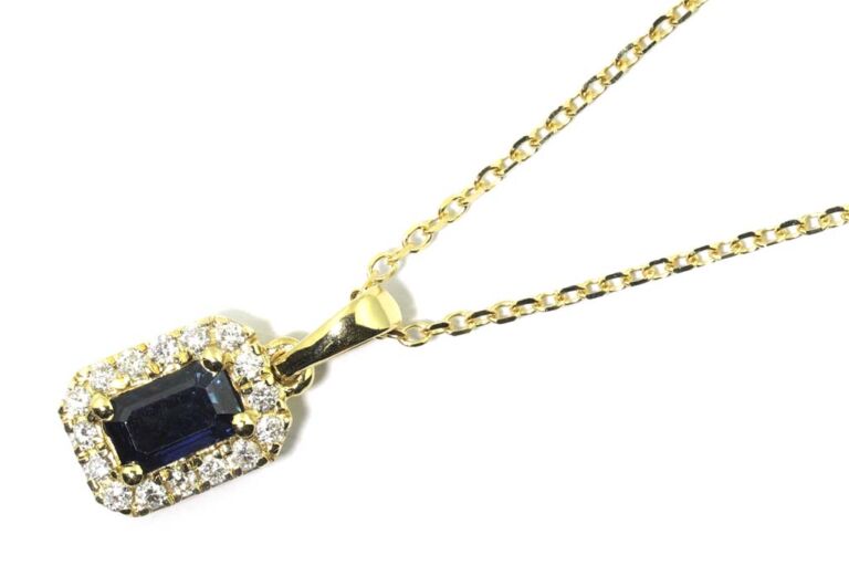 Image 1 for Blue Sapphire & Diamond Cluster Pendant & Chain 18ct Yellow Gold