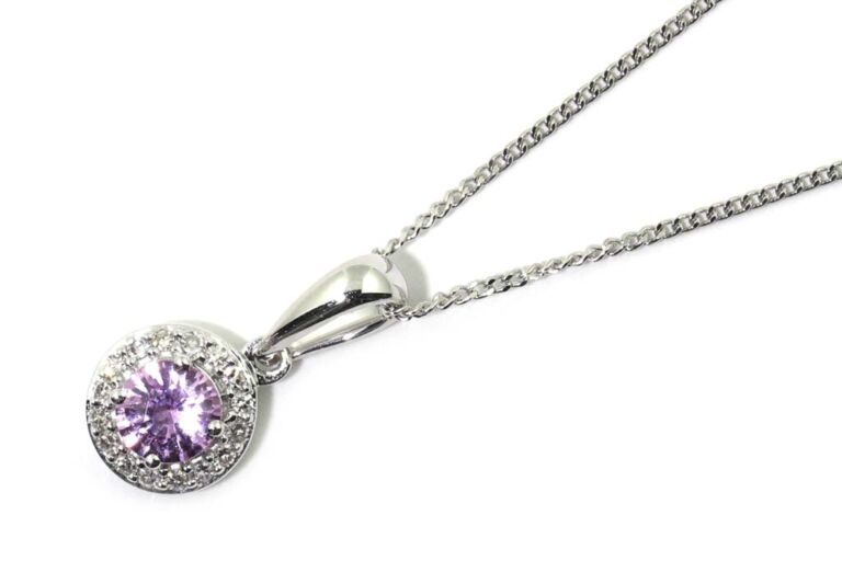 Image 1 for Pink Sapphire & Diamond Pendant & Chain 9ct White Gold