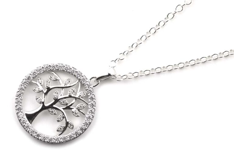 Image 1 for Silver & Cubic Zirconia Tree Of Life Pendant & Chain