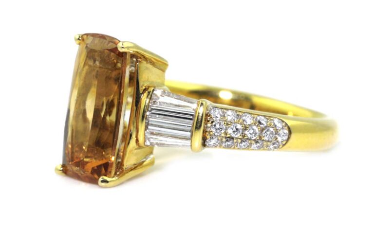Image 2 for Imperial Golden Topaz & Diamond 18ct G Ring Size N