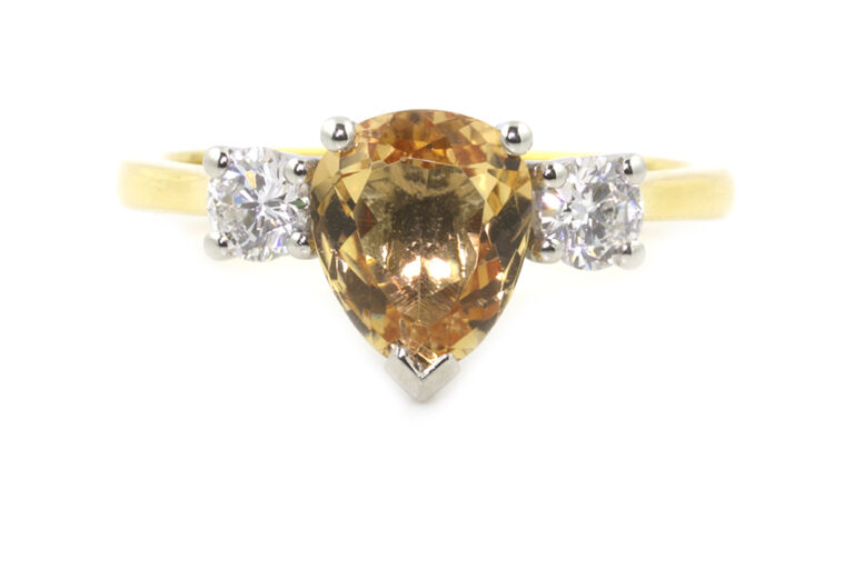 Golden Topaz & Diamond 3st 18ct Yellow Gold Ring Size N