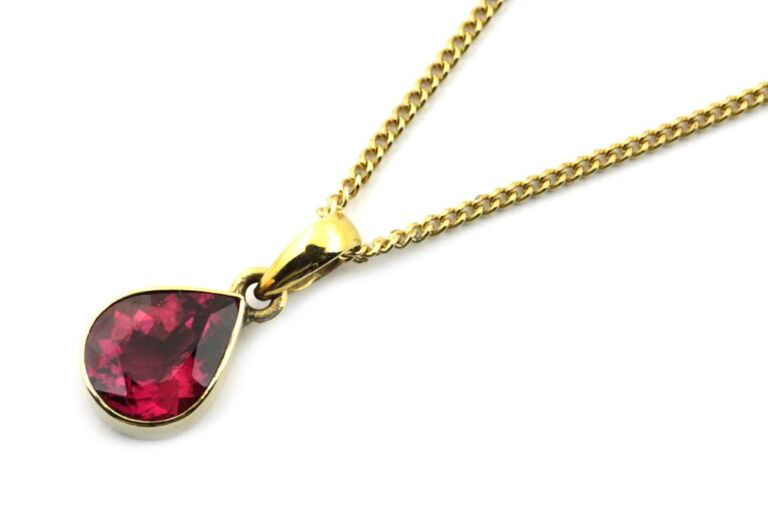 Image 1 for Pink Tourmaline Pendant & Chain 18ct Yellow Gold