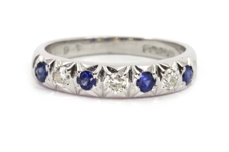 Image 1 for Blue Sapphire & Diamond Half Eternity Ring 18ct White Gold Ring Size K