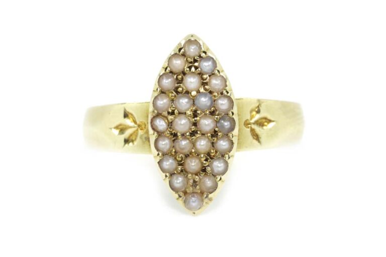 Image 1 for Half Pearl Cluster 15ct Yellow Gold Ring Size R