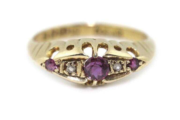 Image 1 for Antique Ruby & Diamond 5 Stone 18ct Yellow Gold Ring Size J