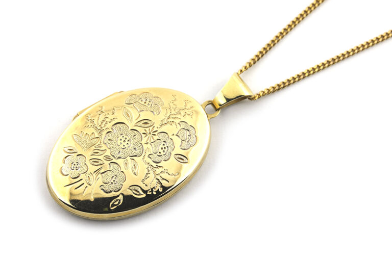 Floral Engraved Locket & Chain 9ct yellow gold