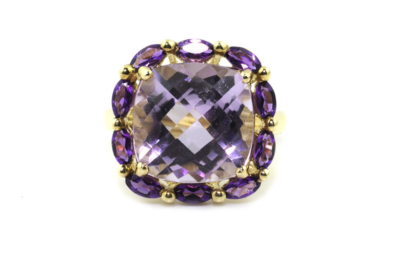 Amethyst Cluster Ring 9ct yellow gold size N