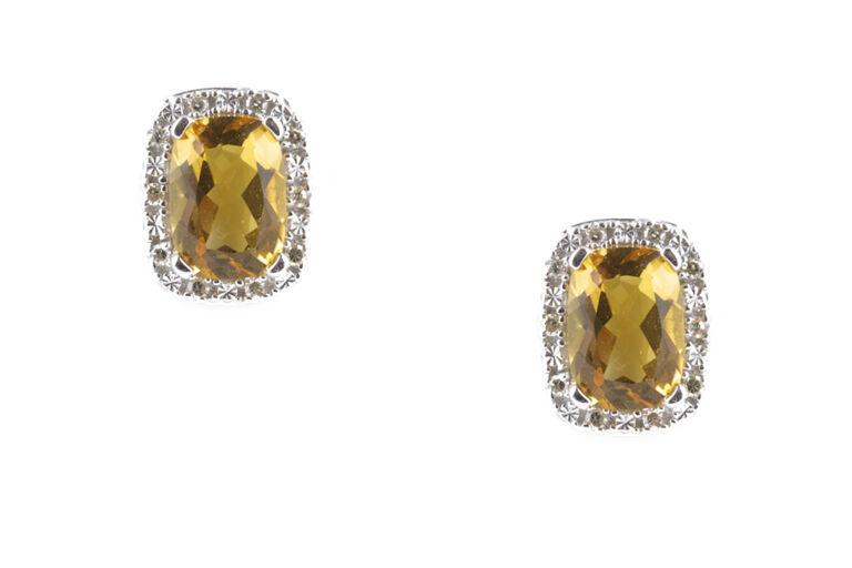 Citrine & Diamond Cluster Earrings 9ct gold