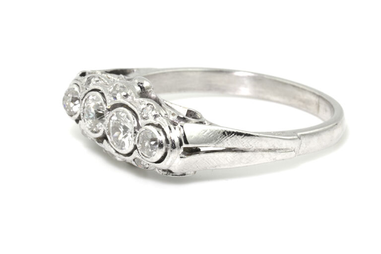 Art Deco Diamond 4 Stone Ring 18ct white gold & platinum size N