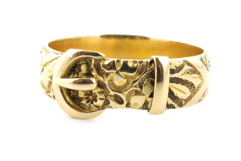 Buckle Style Keeper Ring 18ct gold Size N