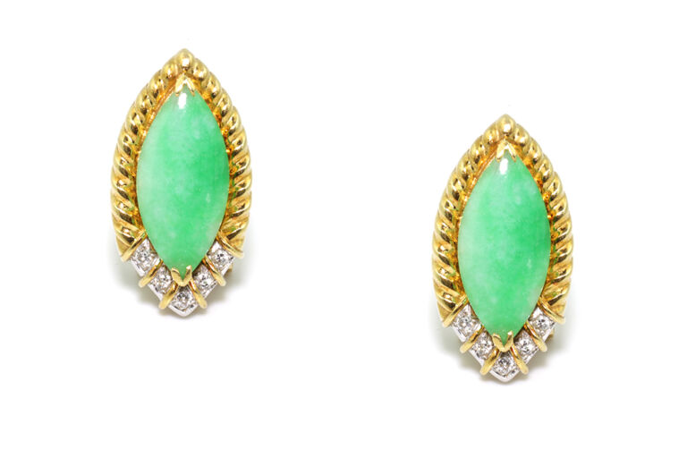 Jadeite & Diamond Cluster Earrings 18ct yellow gold
