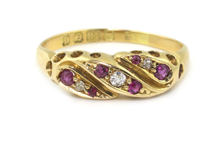 Antique Ruby & Diamond Band Ring 18ct gold size K
