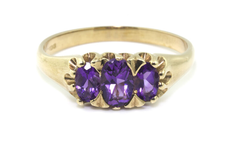 Amethyst 3 Stone Ring 9ct gold Size O