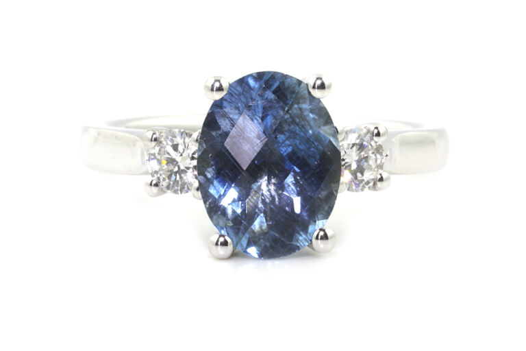 Aquamarine & Diamond 3 Stone Ring 18ct white gold