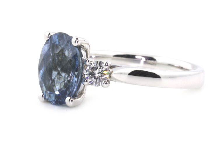 Aquamarine & Diamond 3 Stone Ring 18ct white gold