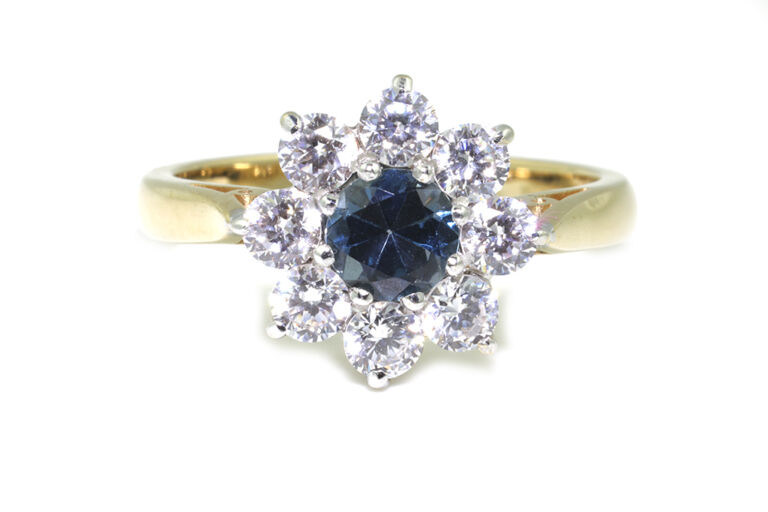 Blue Topaz & CZ Cluster Ring 9ct gold size M
