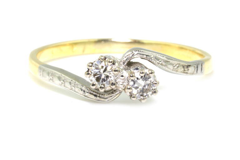Diamond 2 Stone Ring 18ct gold size N