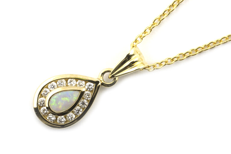 Opal & Diamond Cluster Pendant & 17" chain Chain all 9ct gold