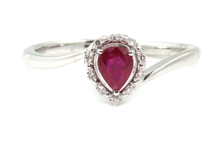 Ruby & Diamond Cluster Ring 9ct white gold size N