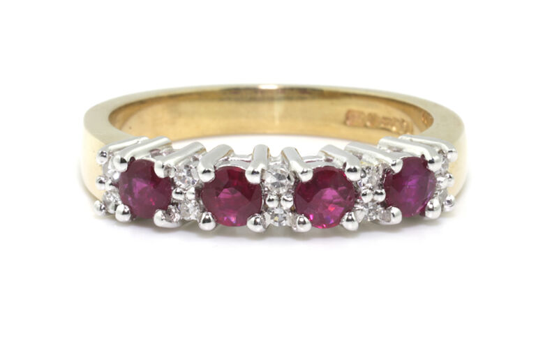 Ruby & Diamond Half Eternity Ring 9ct gold Size K