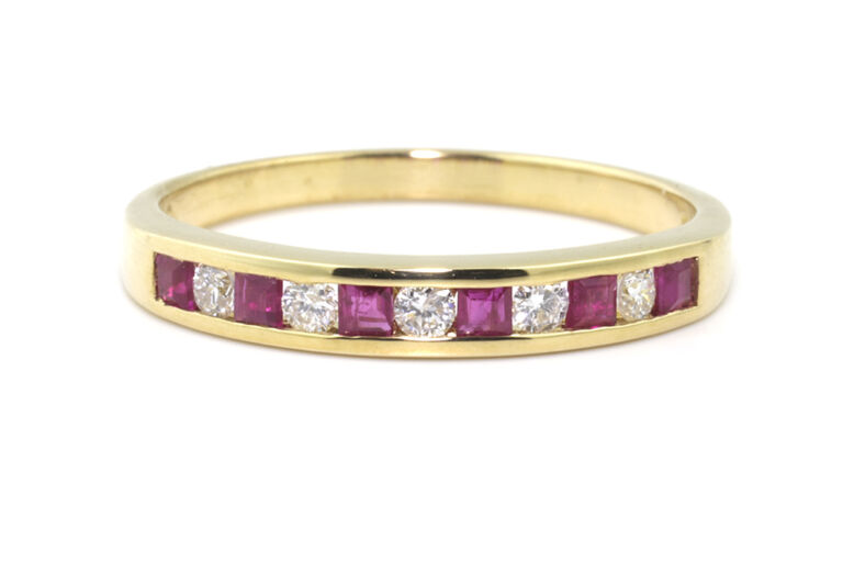 Ruby & Diamond Half Eternity Ring 9ct gold Size N