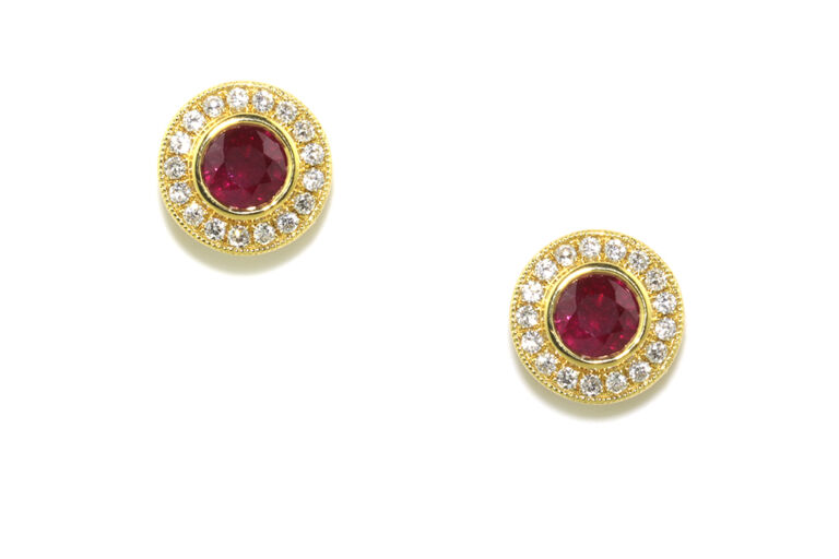 Ruby & Diamond Cluster Earrings 18ct gold.
