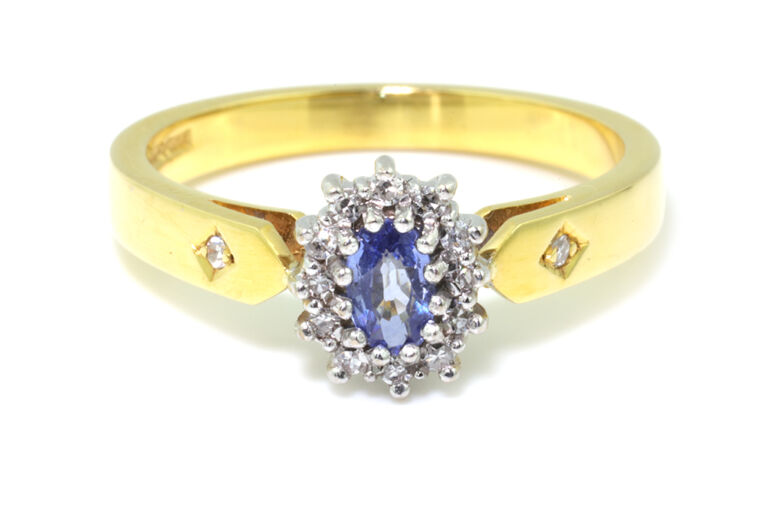Blue Sapphire & Diamond Cluster Ring 18ct gold Size N
