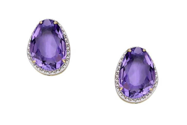 Amethyst & Diamond Cluster Earrings 9ct gold
