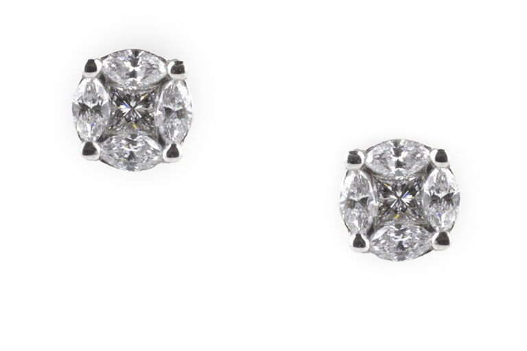 Diamond Cluster Earrings 9ct white gold