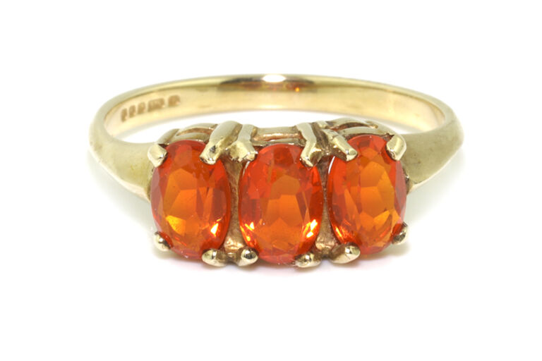 Fire Opal 3 Stone Ring 9ct gold size M