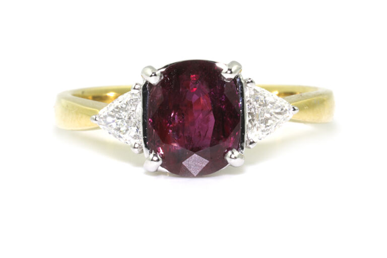 Ruby & Diamond 3 Stone Ring 18ct gold size M