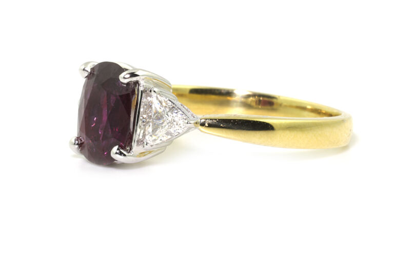 Ruby & Diamond 3 Stone Ring 18ct gold size M