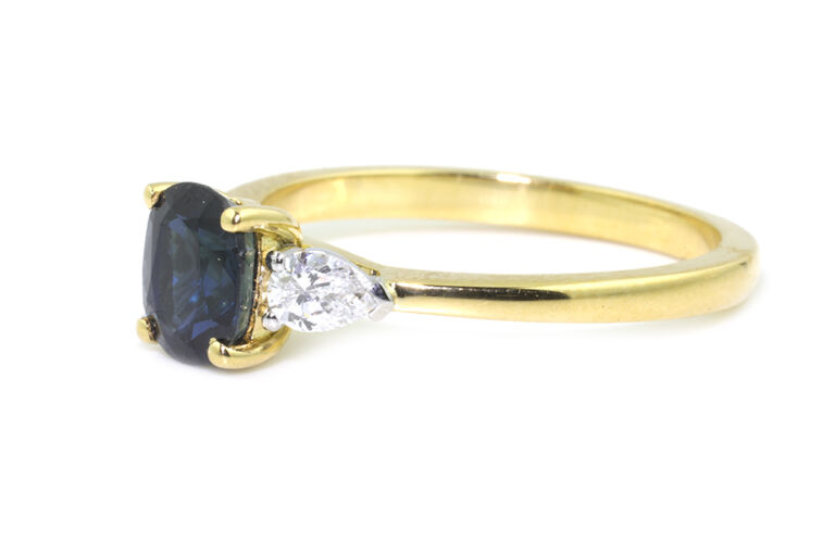 Blue Sapphire & Diamond 3 Stone Ring 18ct gold with platinum setting size M