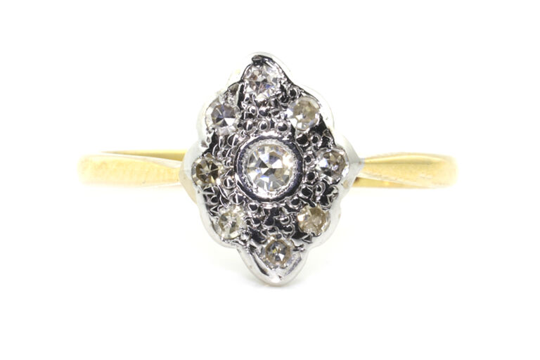 Edwardian Style Diamond Cluster Ring 18ct gold & Platinum Size L