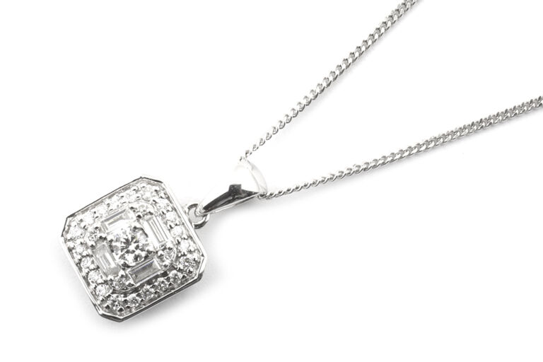 Diamond Pendant & Chain 9ct white gold