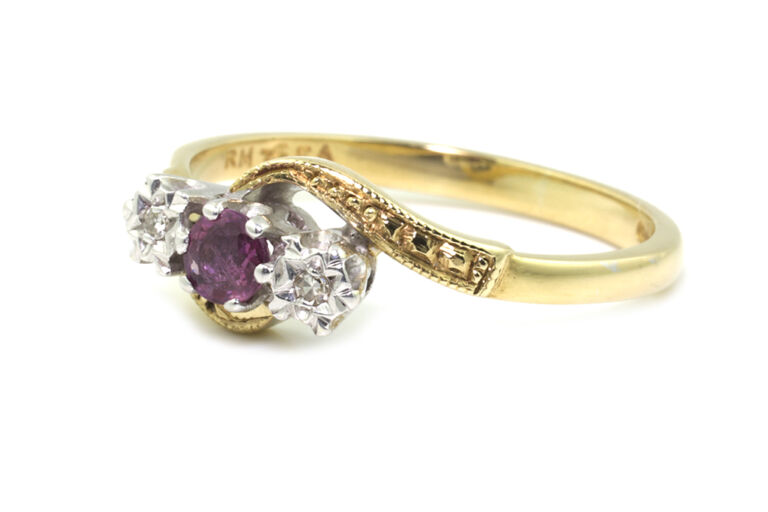 Ruby & Diamond 3 Stone Ring 9ct gold Size O