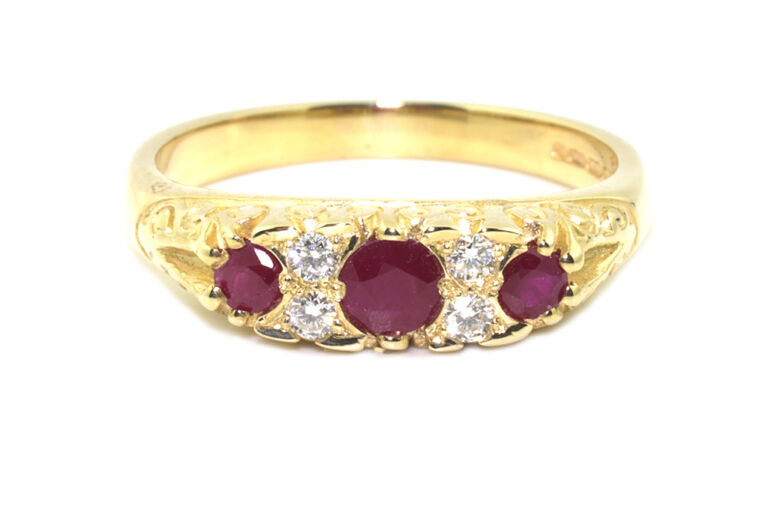 Ruby & Diamond 7 Stone Ring 9ct gold Size N