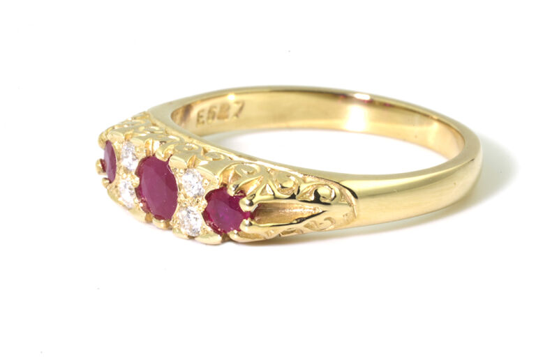 Ruby & Diamond 7 Stone Ring 9ct gold Size N