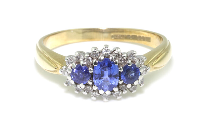 Blue Sapphire & Diamond Cluster Ring 9ct gold Size N