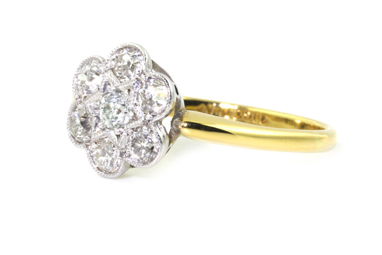 Edwardian Diamond Daisy Cluster Ring 18ct gold & platinum Size O