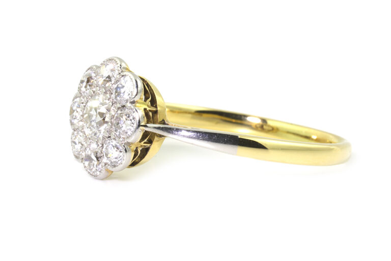 Edwardian Diamond Cluster Ring 18ct gold Size Q