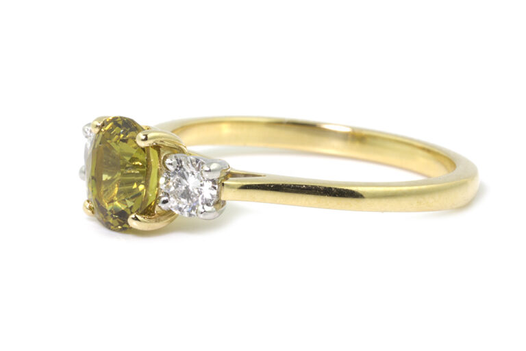 Mali Garnet & Diamond 3 Stone Ring 18ct gold & Platinum Size N
